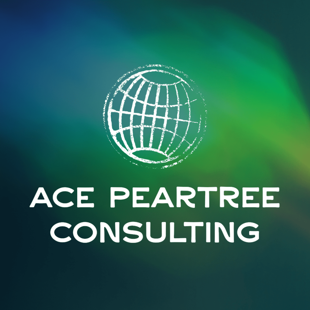 Logo of Ace Peartree Consulting with a stylized globe and the company name in white on a blue-green background.